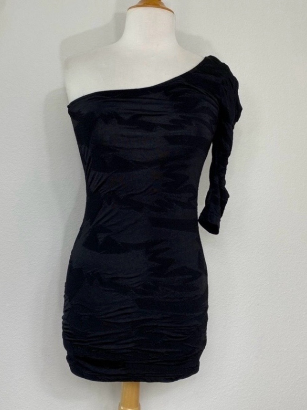 XTAREN Y2K Black One Shoulder Textured Bodycon Mini Dress Size Large Night Out